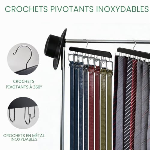 LUMITERRA Lot de 2 Cintre de Ceinture pour Placard Max 42 Ceintures, Organisateur de Ceinture, Accessoires de Placard avec 14 Crochets, Organisateur Tournant 360°pour Ceintures, Noir – vue 4
