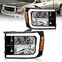 ADCARLIGHTS 07-14 Sierra Headlight Assembly w/ LED Bar for 07-13 GMC Sierra 1500/07-14 GMC Sierra 2500HD 3500HD Black Housing with Amber Reflector Headlamp Replacement Left and Right