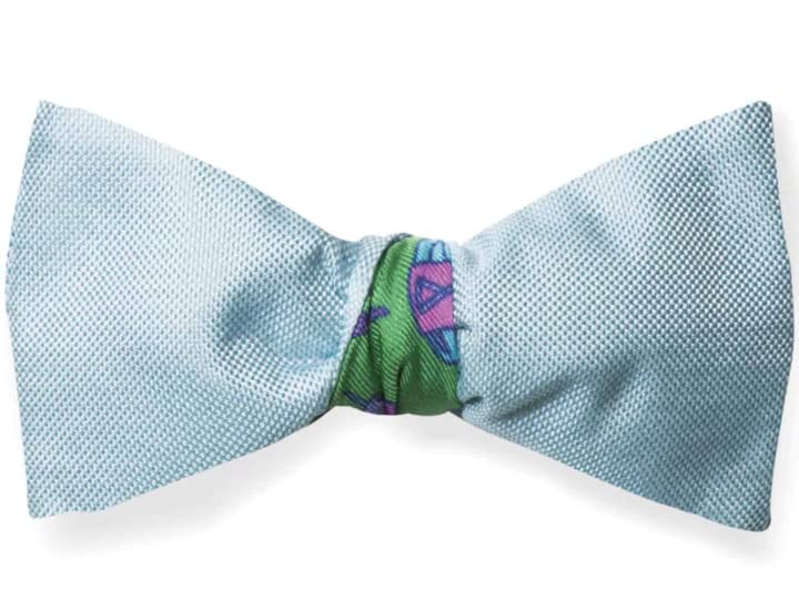 Papillon à nouer en pure soie Illogico bleu ciel et vert fait main