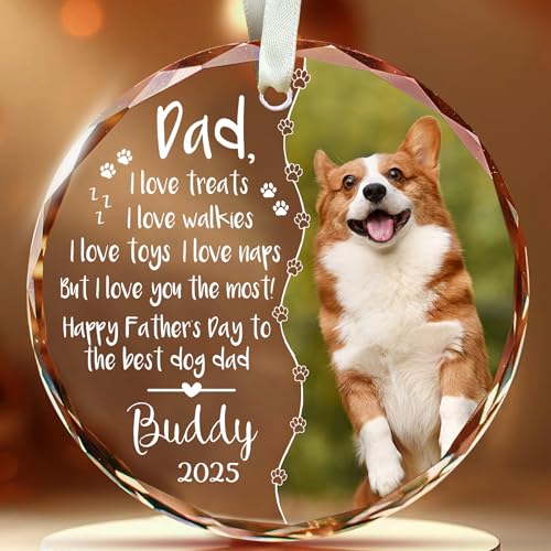 Fastpeace 2025 Personalized Father Family Crystal Glass Ornament, Custom Photo Gift for Family, Father, Dad, Birthday, (Dog Dad)