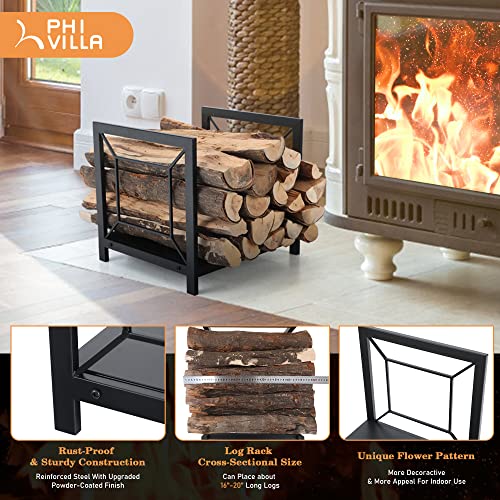 Phi Villa 17 Inches Small Firewood Log Rack Holding Storage Brackets For Indoor/Outdoor Wood Burning Stove Accessories Square Shape #TOP1