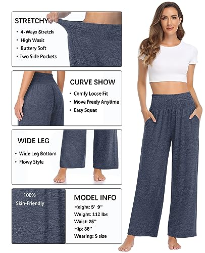 Image of TARSE Womens Wide Leg Pants Casual Loose Yoga Sweatpants Comfy Lounge Pajama Flowy Pants Pockets