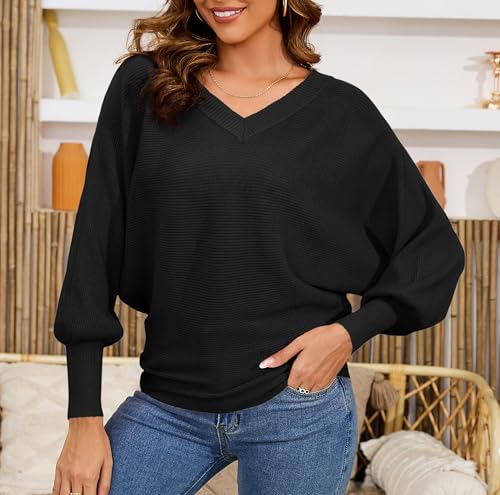 Women's Oversized V Neck Fuzzy Sweaters 2025 Casual Loose Long Sleeve Chunky Knit Pullover Jumper Tops3