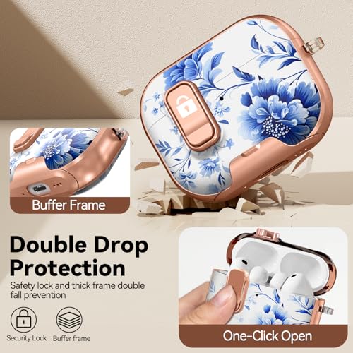 Image of for AirPod Pro 3 Case 2025, with Safty Lock & Phone Stand for Floral AirPod Pro 3 Generation Case Cover for Women Girly, iPod Pro 3 Cases with Keychain & Cleaner Kit -Blue +White Porcelain