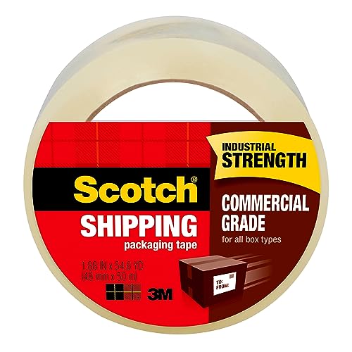 Scotch Commercial Grade Shipping Packaging Tape, 1.88" x 54.6 yd, Designed for Packing, Shipping and Mailing, Guaranteed to Stay Sealed, 3" Core, Clear, 48 Rolls (3750-CS48)
