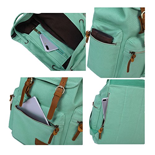 Bluboon Women Canvas Vintage Backpack Leather Casual Bookbag Rucksack (Mint Green) #TOP4
