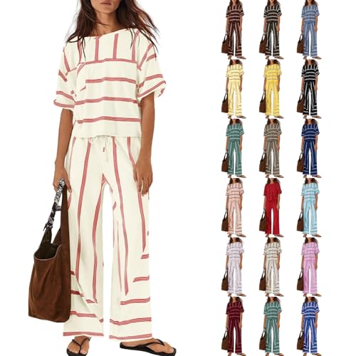 BAOQIN Womens Striped Lounge Set Beige M - 2 Piece