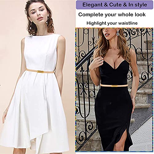 ALAIX Women's Leather Skinny Belt for Dress Adjustable Thin Waist Belt Dress Belt with Vintage Gold Buckle 5