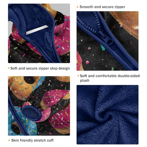 Donuts with Sprinkles on Black Toddler Fleece Jacket Girl Boys Hooded Fleece Jacket Coat Warm Outwear Zip-up 3-10T3