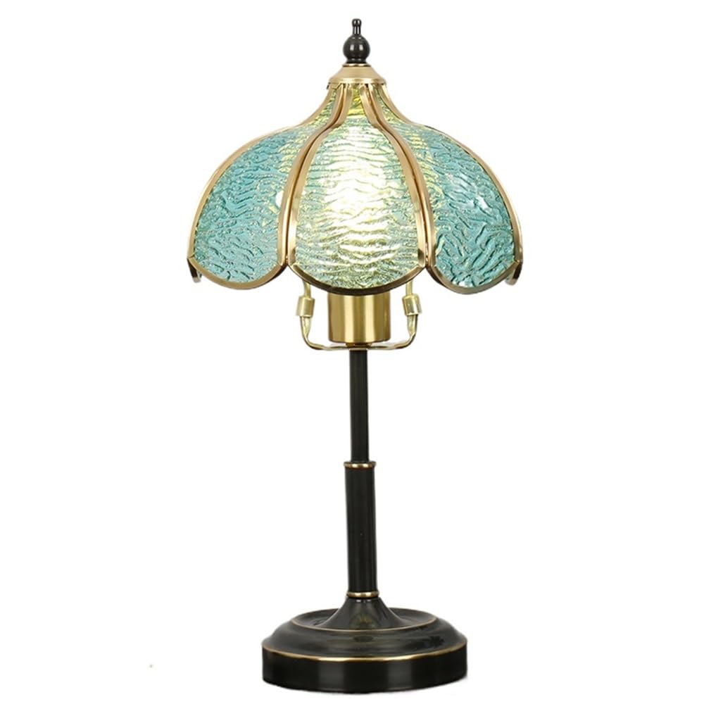 Z4T8M2K6G5 Bedside Lamp Vintage Glass Table Lamp Bedroom Study Living Room Brass Stained Nightstand Lamps(Blue,Small)