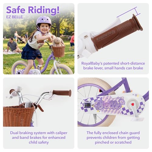 Image of RoyalBaby Girls Bike Belle EZ Kids Bike, Balance and Pedal Bicycle, 14 16 18 Inch Wheel for Age 3-8 Years Toddlers to Big Kids, Pink & Purple