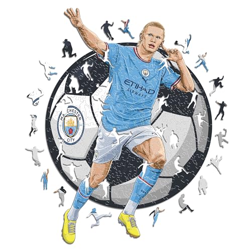 Iconic Puzzles - Manchester City, Erling Haaland, 100% eco-sustainable wooden puzzle with official license, size S, 150 pieces