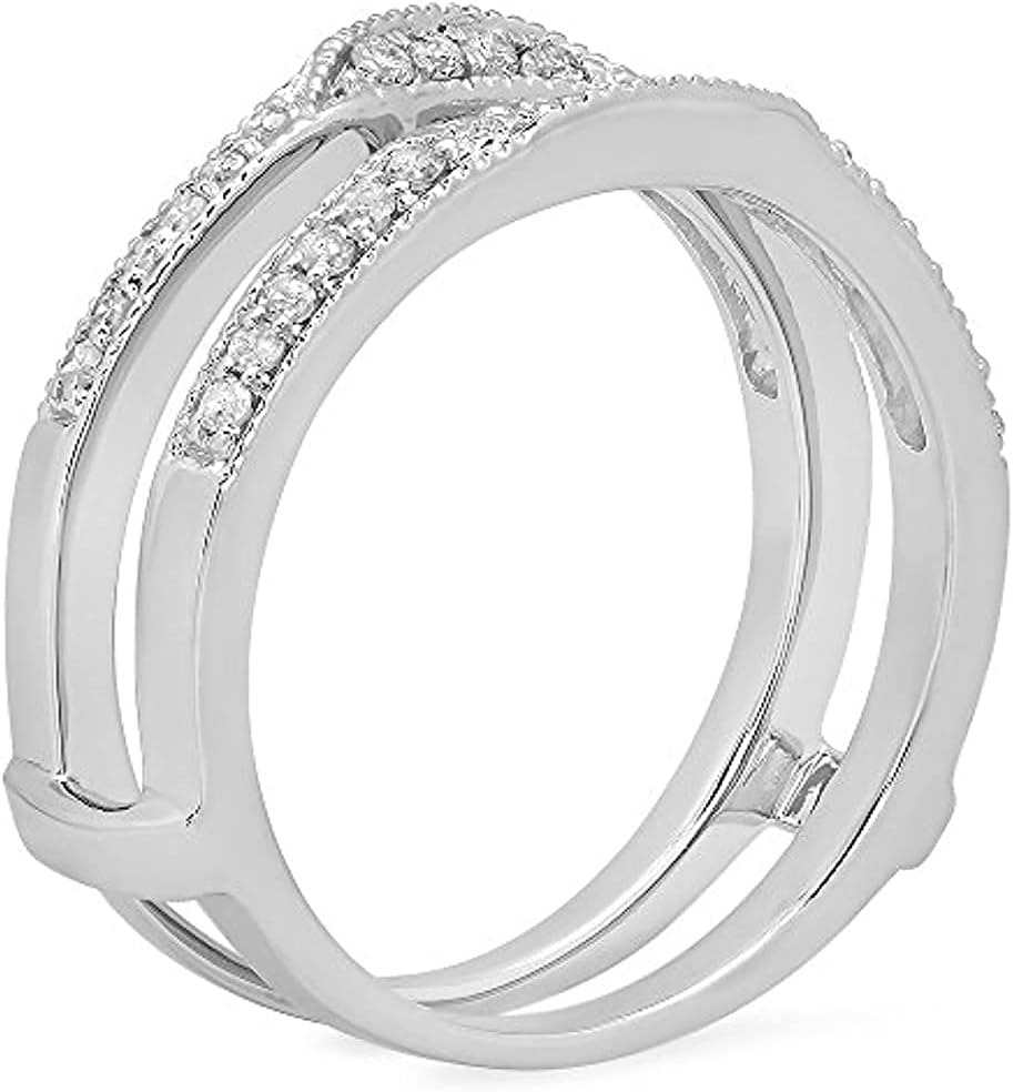 0.25 Carat (Ctw) Round Cut Cubic Zirconia 14K White Gold Over Curved Enhancer Guard Ring For Women's