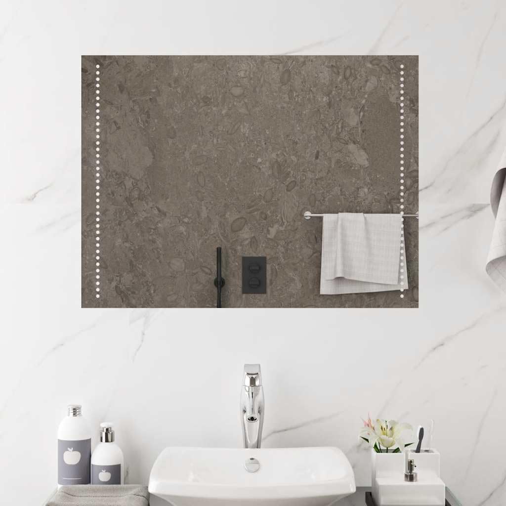Espejo de baño LED de 80 x 60 cm, espejo de baño impermeable con protección IP65, puerto USB, espejo cosmético montado en la pared para lavabo, diseño moderno, espejo de maquillaje iluminado