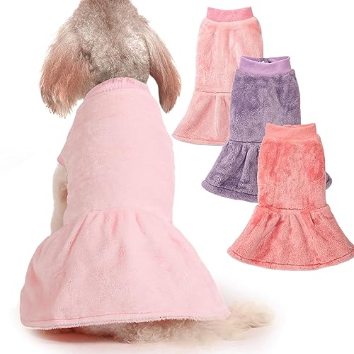 Image of FabriCastle Dog Dress Clothes, 3-Pack Sweaters for XS Small Dogs Girl & Cats, Ultra Soft Warm Pet Coats for Winter, Small Female Puppy Apparel, Doggy Outfits XXS - XL (Pink,Violet,Rosepink, X-Small)
