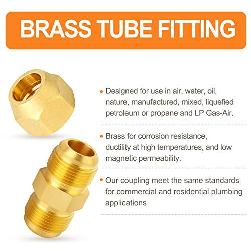 Gasher 4Packs Metals Brass Tube Fitting, Half-Union With Flare Nut, 1/4" Flare X 1/4" Flare Male Pipe Fittings #TOP4