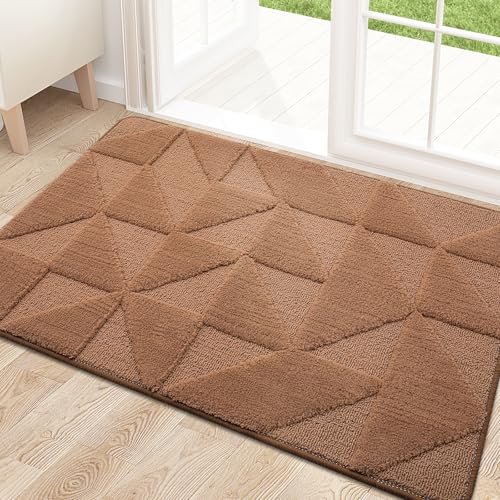 Image of OLANLY Door Mats Indoor, Non-Slip, Absorbent, Dirt Resist, Entrance Washable Mat, Low-Profile Inside Entry Doormat for Entryway (30x17 inches, Brown)