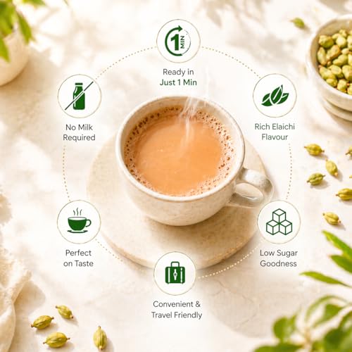 Image of Pansari Instant Tea Premix | Pansari Elaichi Chai | 15 Sachets x 14g | Ready in 1 Min | Cardamom Tea Powder | No Milk Required | Low Sugar Instant Chai