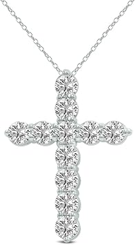 3 Carat TW Lab Grown Diamond Religious Cross Pendant in 14K White Gold - Size