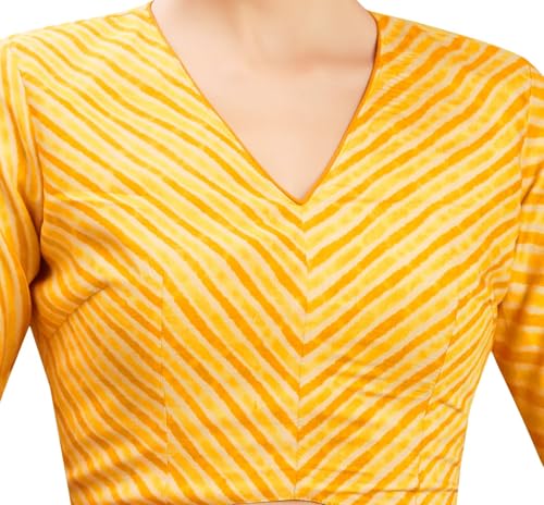 Image of Studio Shringaar Women's Leheriya Crepe Silk Half Sleeve Super Soft Readymade Saree Blouse