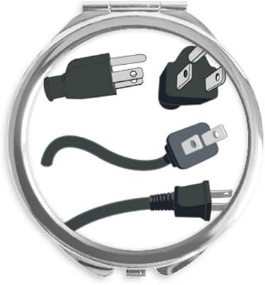 Black Charging Cable Plug Pattern Hand Compact Mirror Round Portable Pocket Glass
