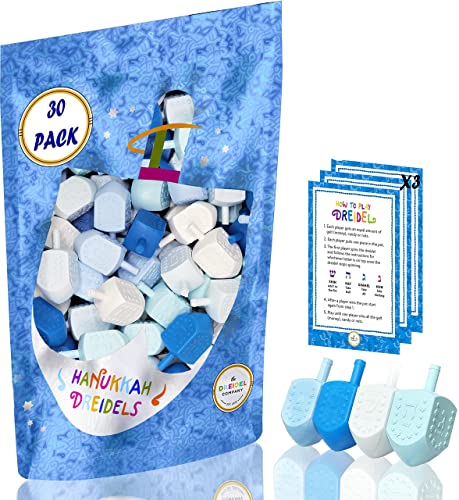 The-Dreidel-Company-Hanukkah-Blue-and-White-Plastic-Dreidel-30-Pack