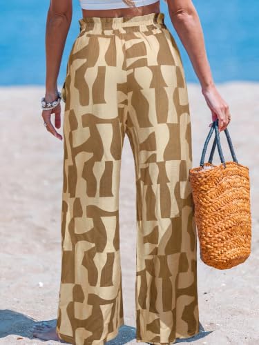 Image of CUPSHE Women's Wide Leg Beach Pants - Tropical Floral with Pockets Plus Size Casual Flowy Vacation Bottoms