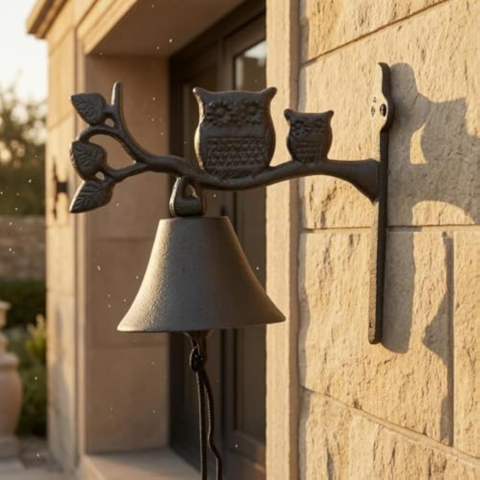 Ornate Rustic Wall Mounted Cast Iron Dinner Bell, Owl Doorbell