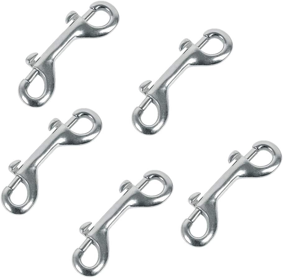 3.5'' Double Ended Bolt Snap Hook Marine Grade 316 Stainless Steel Double End Snap Zinc Alloy Double End Scuba Diving Clips Nickel Plated Snap Hook Pack of 5
