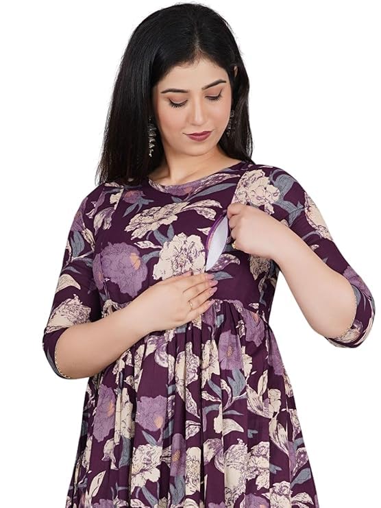 Maternity Feeding Kurti for Women | Anarkali Pregnancy Dress with Both Side Feeding Zippers | Nursing Kurta for Breastfeeding | Comfortable Ethnic Wear for Pre & Post Pregnancy-image-34