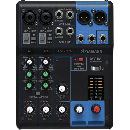 Mesa de Som Yamaha MG06 com 6 canais - 2 Entradas de Microfone
