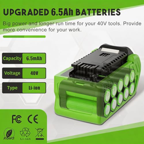 Image of Bonacell 2Pack 6.5Ah Replacement for Greenworks 40V Battery 29462 29252 20202 22262 25312 25322 20642 22272 Compatible with Greenworks 40V Cordless Power Tools