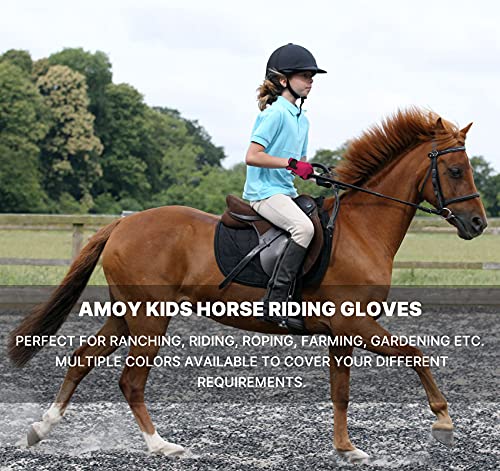 Amoy Kids Horse Riding Gloves Breathable Children Equestrian Horseback Anti-Slipping Boys & Girls Youth Outdoor Biking Cycling Sport Mitts Rose Red S Age 6-8 #TOP3