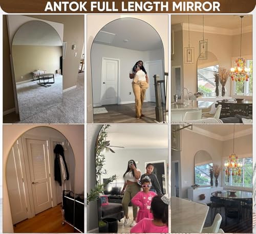 Image of Antok 72 inch x44 inch Arched Full Length Floor Mirror, Black Aluminum Frame, Free Standing /Wall Mount /Leaning for Bedroom, Living Room, Dressing Room