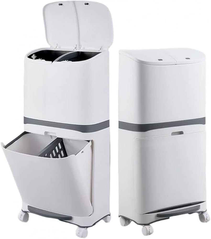 スリムリサイクルビン 分別ごみ箱 2段＋引出し Amazon.co.jp: Zxyler ゴミ箱 - 2 段分別式・ふた付き・スリム大