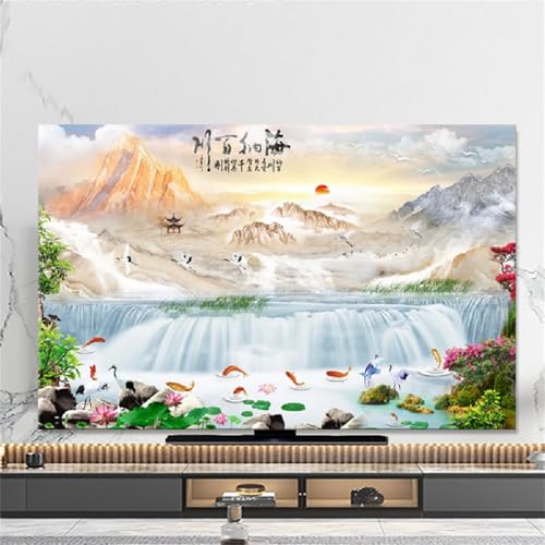Copertura Antipolvere per TV Motivo Paesaggio 3D Copri Televisore 32-80inch Cover TV Elastica TV Protezione TV Universale 32inch Cascata A