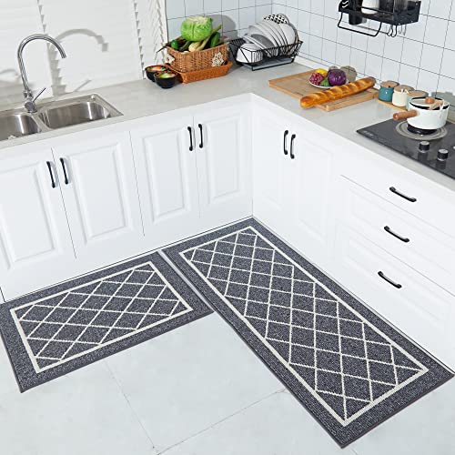 Beqhause-Kitchen-Rugs-Non-Slip-Kitchen-Mats-For-Floor Machine Washable Kitchen Rugs 2 Pieces Grey Kitchen Runner Carpet With Tpr Backing 20X30Inch/20X48Inch #TOP5