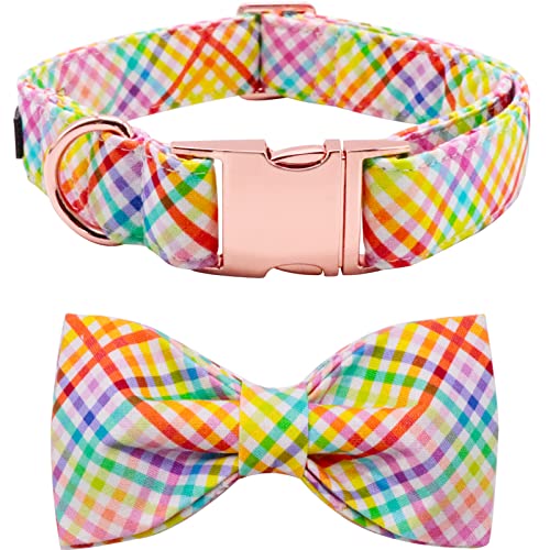 Lionet Paws Easter Dog Collar with Bowtie - Colorful Cute Cotton Bowtie Dog Collar with Metal Buckle for Small Dog Girl Boy, S, Neck 10-16in
