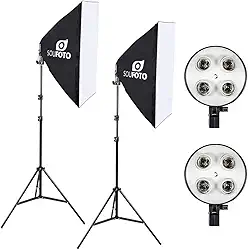 SOU FOTO Kit de Iluminação Duplo Softbox Vareta 50x70cm Quádruplo SBQ-50x70 e Tripé de Iluminação 2 metros