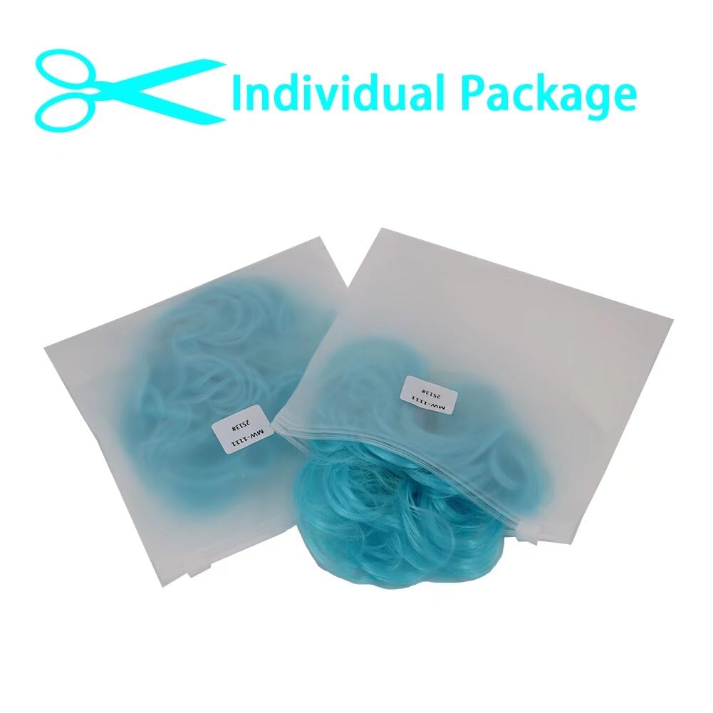 LaLuLoLi 2pcs #2513 Light Blue Color Wavy Curly Updo Scrunchy Hairpiece Ponytail Elastic Chignon Bun Hair Extensions Hair Messy Bun Hairpieces Extension for Women Girl Cosply Daily Use - Image 4