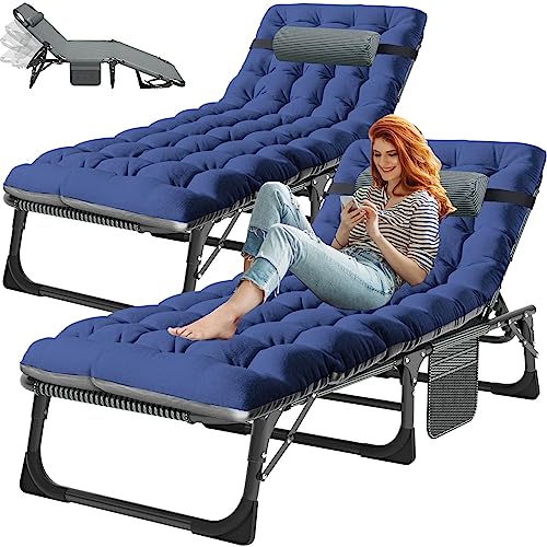 Image of ABORON 2PACK Lounge Chair for Outside5-Gear 500lb Loading Adjustable Chaise LoungeLawn Patio Chairs Foldable&Portable for Tanning Beach Poolside Sunbathing Banded Chairs & Blue Pads,Set of 2 30x20x10