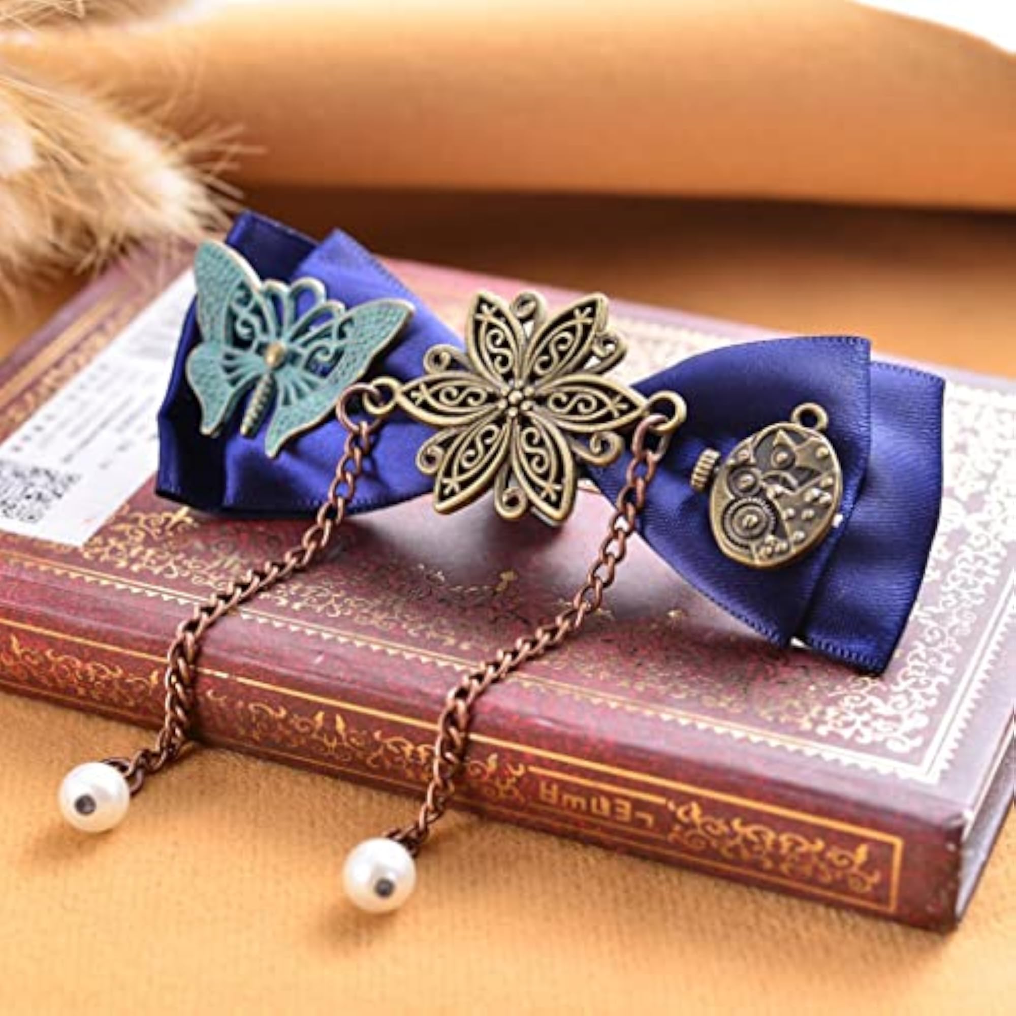 Steampunk Gear Hair Clip Bow Hairpin, Blue Acetate
