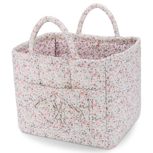 Storage Basket Boho Fabric Large Collapsible Floral Laundry Nursery Hamper Portable Folding Storage for Clothes Toys (Green Floral)