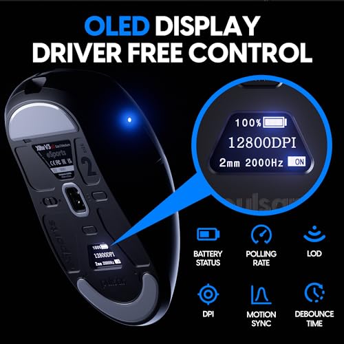 Image of Pulsar Gaming Gears - Xlite v3 ES Wireless Gaming Mouse, Ergonomic, Optical Switch, OLED Display, Driverless, PAW3395 Sensor, 100H Battery, 4K dongle Included (Medium, Black)