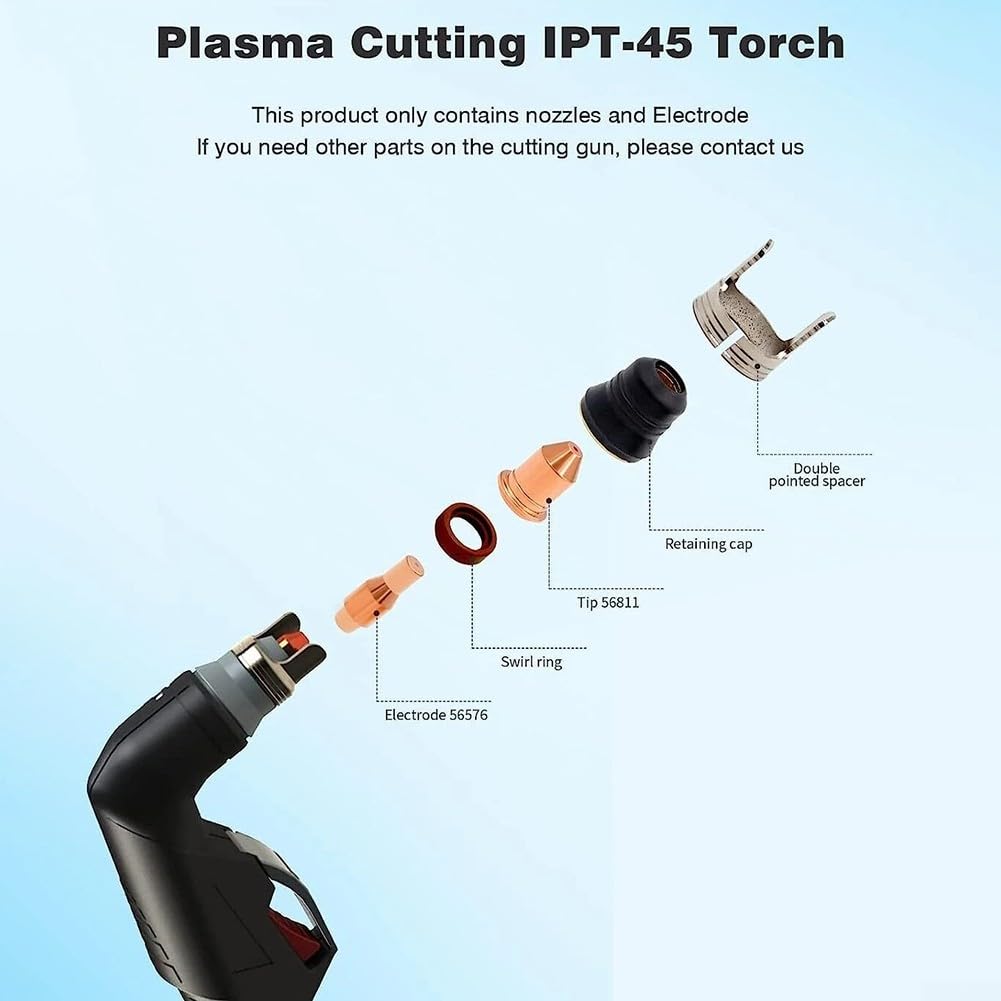 Confezione da 20 ugelli per taglierina al plasma, punta elettrodo, 0,08 cm, in rame, per torce Harbor Titanium IPT-45 PT-45, 56576 56811