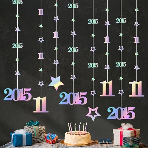 Image of Eucutur Iridescent 11th Birthday Decorations for Girls Boys, Pre-Strung Glitter Twinkle Number Vintage 2015 11 Years Old Hanging Streamer Banner Party Supplies, Eleven Birthday Gift Decor
