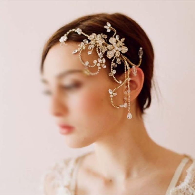Rhinestone Floral Forehead Band Bridal Headpiece image 3