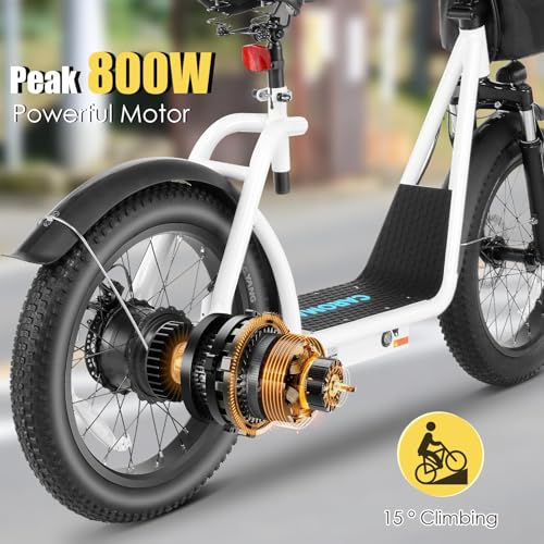 Caroma Electric Scooter with Seat for Adults, 800W Peak Motor, 20MPH & 30Miles Long Range, 20″ Fat Tire Commuter E-Scooter with Basket for Grocery, Pets, and Daily Commute