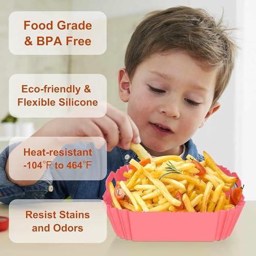 Image of Large Silicone Air Fryer Liners Square 5-9 QT, 7.9 Inch Airfryer Liners Reusable Air Fryer Silicone Liners Pot Oven Liner Baking Tray, Air Fryer Basket Silicone Mat Bowl Air Fryer Accessories, 2 Pack