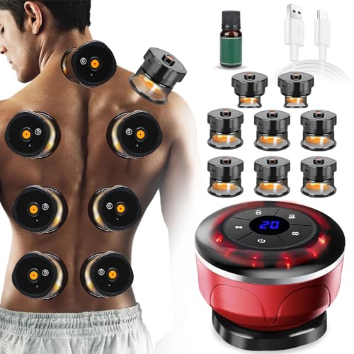 Image of 4-in-1 Electric Cupping Therapy Set with 8 Cellulite Massage Cups with 12 Modes Suction,Smart Dynamic Cupping Therapy Set for Ease Fatigue, Muscle Soreness and Skin Tightening(Red)